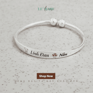 Vòng bạc ta làm quà thôi nôi, đầy tháng, sinh nhật SA009 khắc tên sắc màu cho bé Le’Mare Jewelry