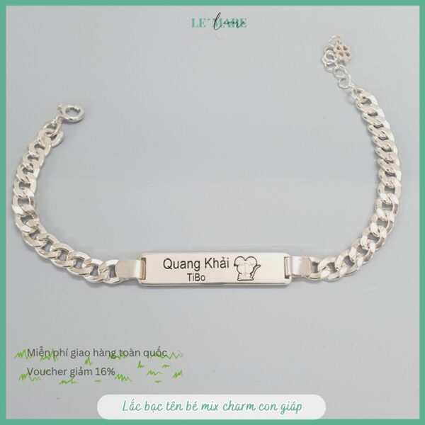 Lắc bạc ta khắc tên cho bé trai: MQ 04 bạc ta Le’Mare Jewelry LMJ