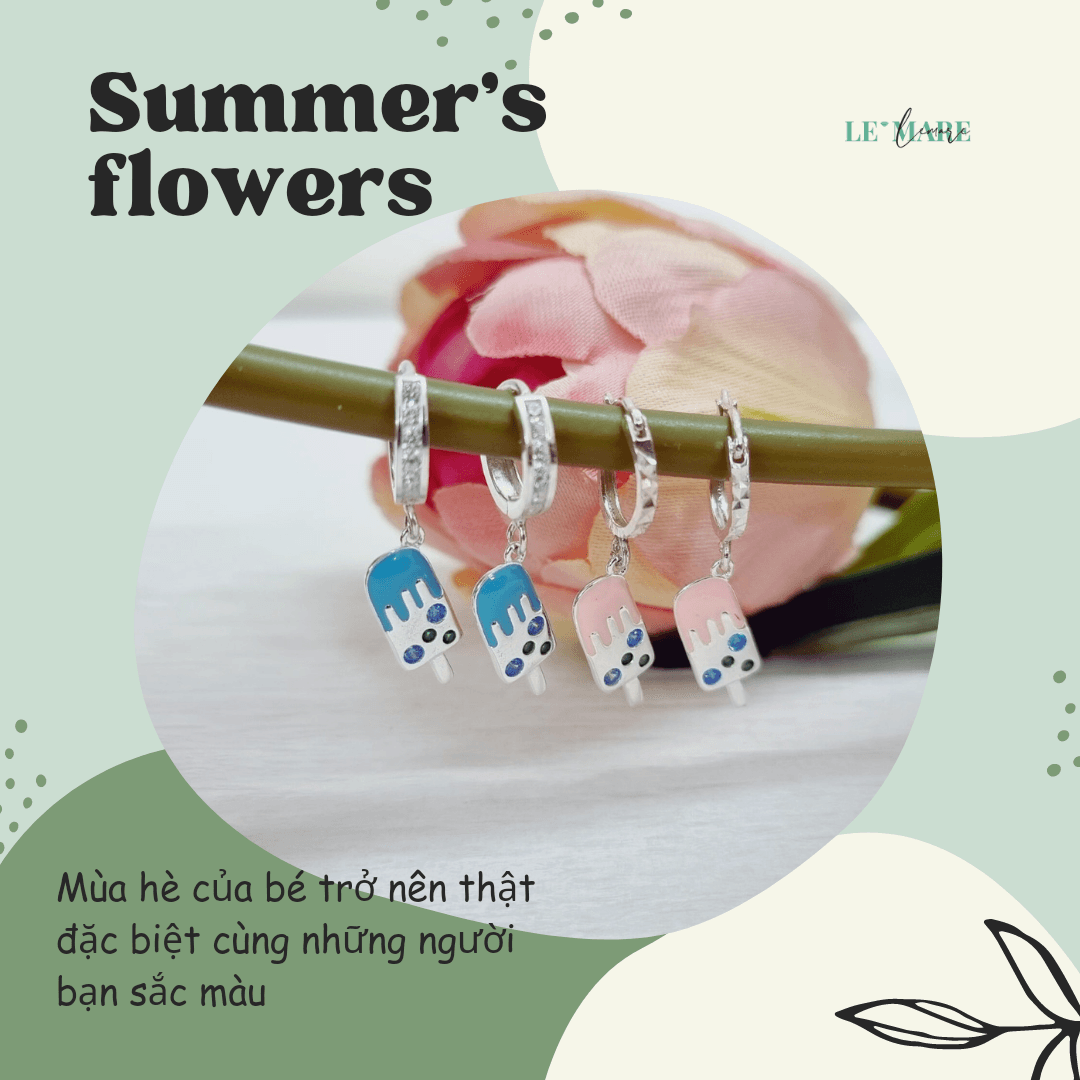 Khuyên tai bạc ta mặt kem xanh đáng yêu làm quà cho bé gái Le’Mare Jewelry Khuyên tai bạc ta mặt kem xanh đáng yêu làm quà cho bé gái Le’Mare Jewelry Le'mare Jewelry LMJ