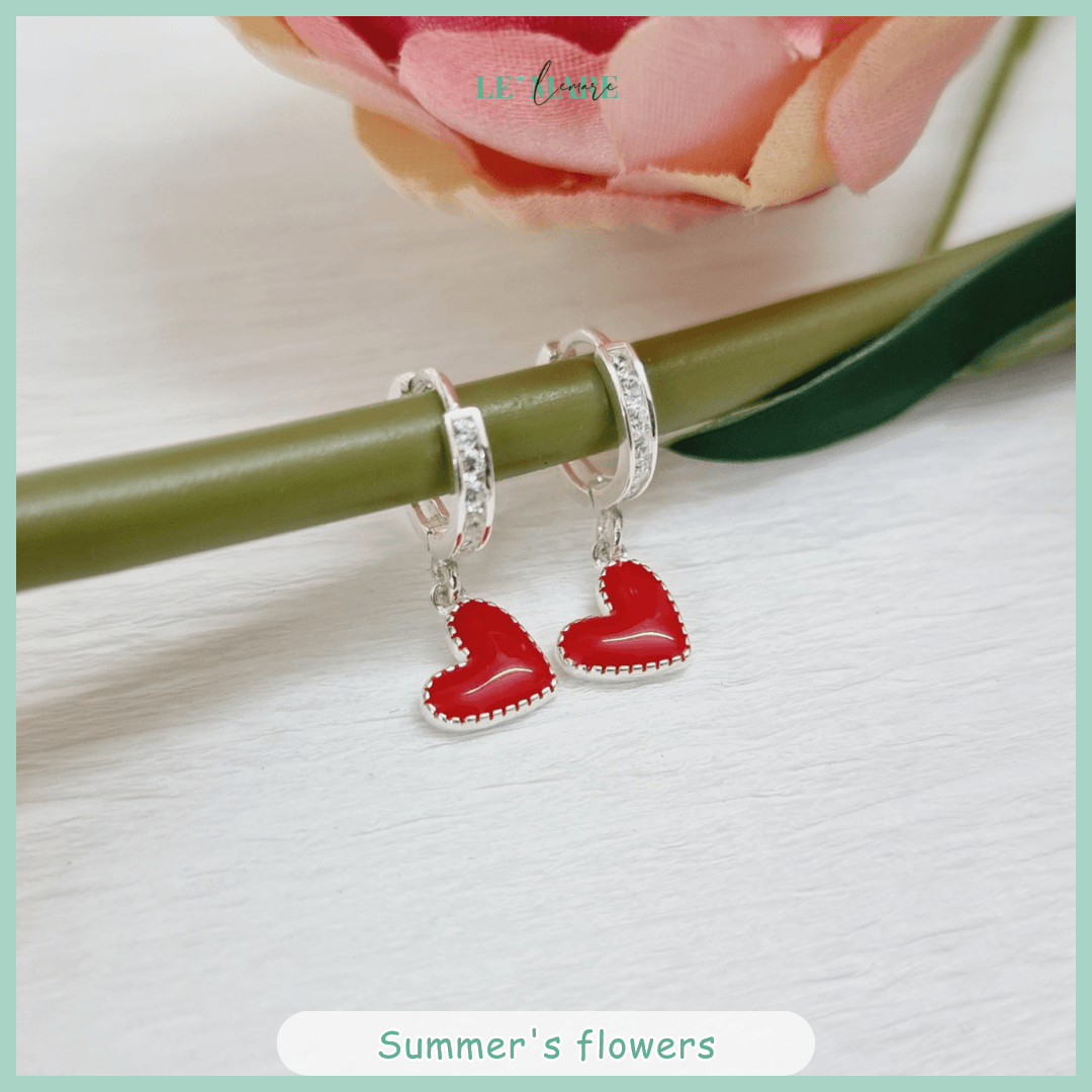 Khuyên tai bạc ta trái tim đỏ tinh tế cho bé gái Le'mare Jewelry Khuyên tai bạc ta trái tim đỏ tinh tế cho bé gái Le'mare Jewelry Le'mare Jewelry LMJ