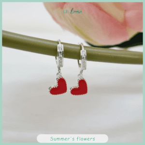Khuyên tai bạc ta trái tim đỏ tinh tế cho bé gái Le'mare Jewelry