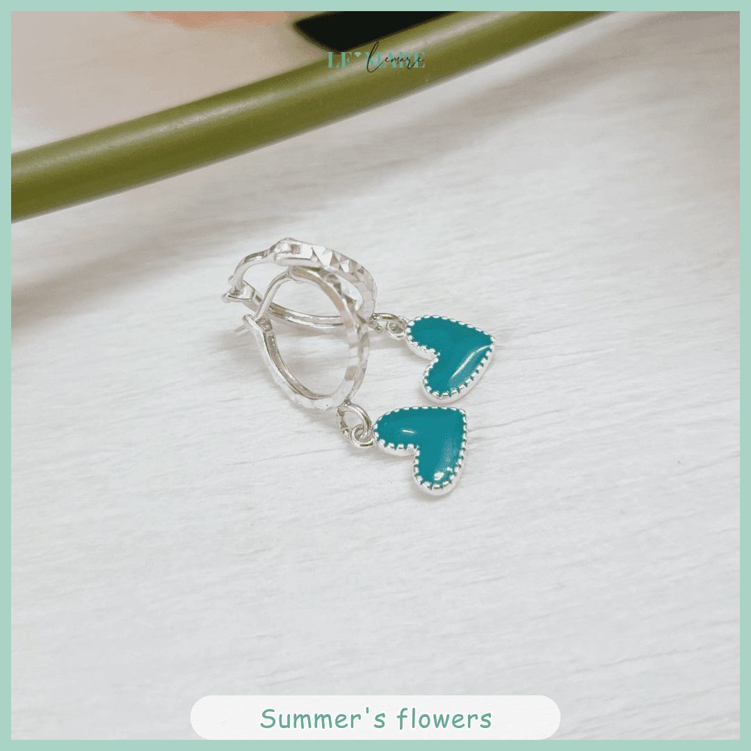 Khuyên tai bạc ta trái tim xanh tinh tế cho bé gái Le'mare Jewelry Khuyên tai bạc ta trái tim xanh tinh tế cho bé gái Le'mare Jewelry Le'mare Jewelry LMJ