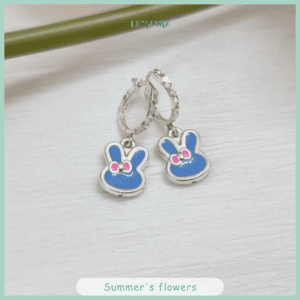 Khuyên tai bạc ta thỏ xanh dễ thương cho bé gái Le'mare Jewelry