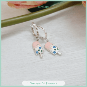 Khuyên tai bạc ta mặt kem hồng đáng yêu cho bé gái Le’Mare Jewelry