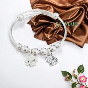 VS bi bạc ta mix charm Rồng và tag cỏ may mắn khắc tên Le'Mare Jewelry