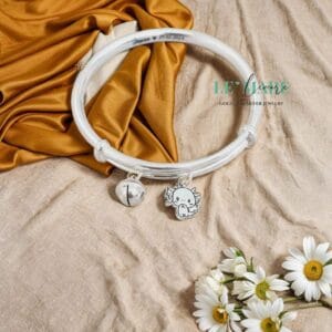 Vòng bạc ta PN01 khắc tên cho bé mix charm con giáp Rồng và chuông Le’Mare Jewelry làm quà thôi nôi, đầy tháng, sinh nhật …