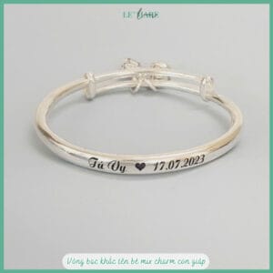 Vòng bạc ta PN01 khắc tên cho bé mix charm con giáp Trâu và chuông Le’Mare Jewelry làm quà thôi nôi, đầy tháng, sinh nhật … Le'mare Jewelry LMJ