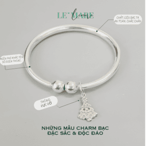 Quà tặng bạc đáng yêu cho bé: Vòng bạc ta PN02 mix charm thiết kế khắc tên bé yêu Le’Mare Jewelry