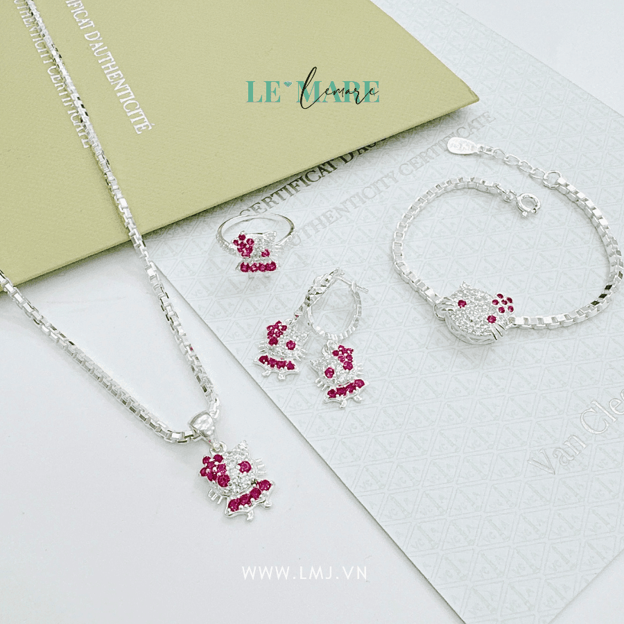 Set trang sức bạc ta Kitty đá Le'Mare Jewelry - Dây Chuyền Bạc Trẻ Em Set trang sức bạc ta Kitty đá Le'Mare Jewelry - Dây Chuyền Bạc Trẻ Em Le'mare Jewelry LMJ