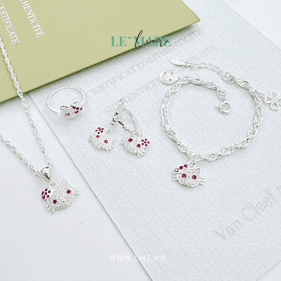 Set trang sức bạc ta Kitty đá Le'Mare Jewelry - Dây Chuyền Bạc Trẻ Em Set trang sức bạc ta Kitty đá Le'Mare Jewelry - Dây Chuyền Bạc Trẻ Em Le'mare Jewelry LMJ