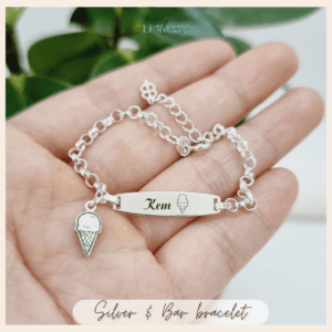 Lắc BK 01 bạc ta đáng yêu, khắc tên cho bé mix charm Le’Mare Jewelry