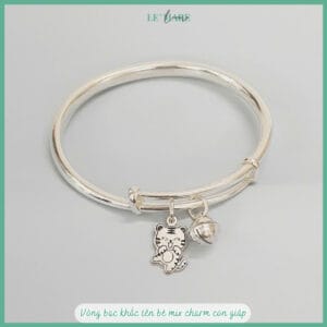 Vòng bạc ta PN01 khắc tên cho bé mix charm con giáp Hổ và chuông Le’Mare Jewelry làm quà thôi nôi, đầy tháng, sinh nhật …