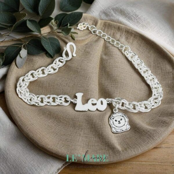 Lắc mo kép bạc ta thiết kế tên cho bé mix charm Hổ Le’Mare Jewelry