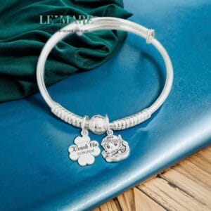VS bạc ta mix charm Rồng và tag cỏ may mắn khắc tên Le'Mare Jewelry