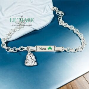 Lắc bạc khắc tên làm quà cho bé: Lắc mo BN04 mix charm rồng Le’Mare Jewelry