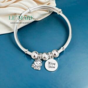 Vòng 3 bi bạc ta mix charm Rồng và tag tròn khắc tên Le'Mare Jewelry