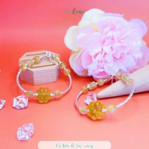 Vòng tay ống bạc mix đá và cỏ 4 lá thạch anh tóc vàng Le'Mare Jewelry – Gợi ý món quà độc đáo và ý nghĩa dành tặng người phụ nữ trân quý trong các dịp kỷ niệm, ngày lễ 20/10, 8/3...