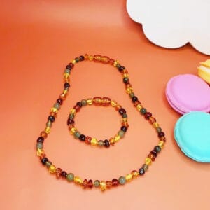 Bộ dây chuyền và lắc tay hổ phách hoa bay mix thạch anh tóc xanh Le'Mare Jewelry - món quà ý nghĩa dành cho bé yêu các dịp thôi nôi, đầy tháng, sinh nhật và các ngày kỷ niệm đặc biệt ...