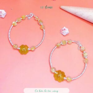 Alternative view of Vòng tay ống bạc mix đá và cỏ 4 lá thạch anh tóc vàng Le'Mare Jewelry – Gợi ý món quà độc đáo và ý nghĩa dành tặng người phụ nữ trân quý trong các dịp kỷ niệm, ngày lễ 20/10, 8/3...