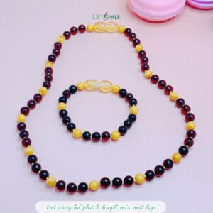 Bộ dây chuyền và lắc tay hổ phách cánh gián mix hổ phách mật lạp Le'Mare Jewelry - món quà ý nghĩa dành cho bé yêu các dịp thôi nôi, đầy tháng, sinh nhật và các ngày kỷ niệm đặc biệt ...