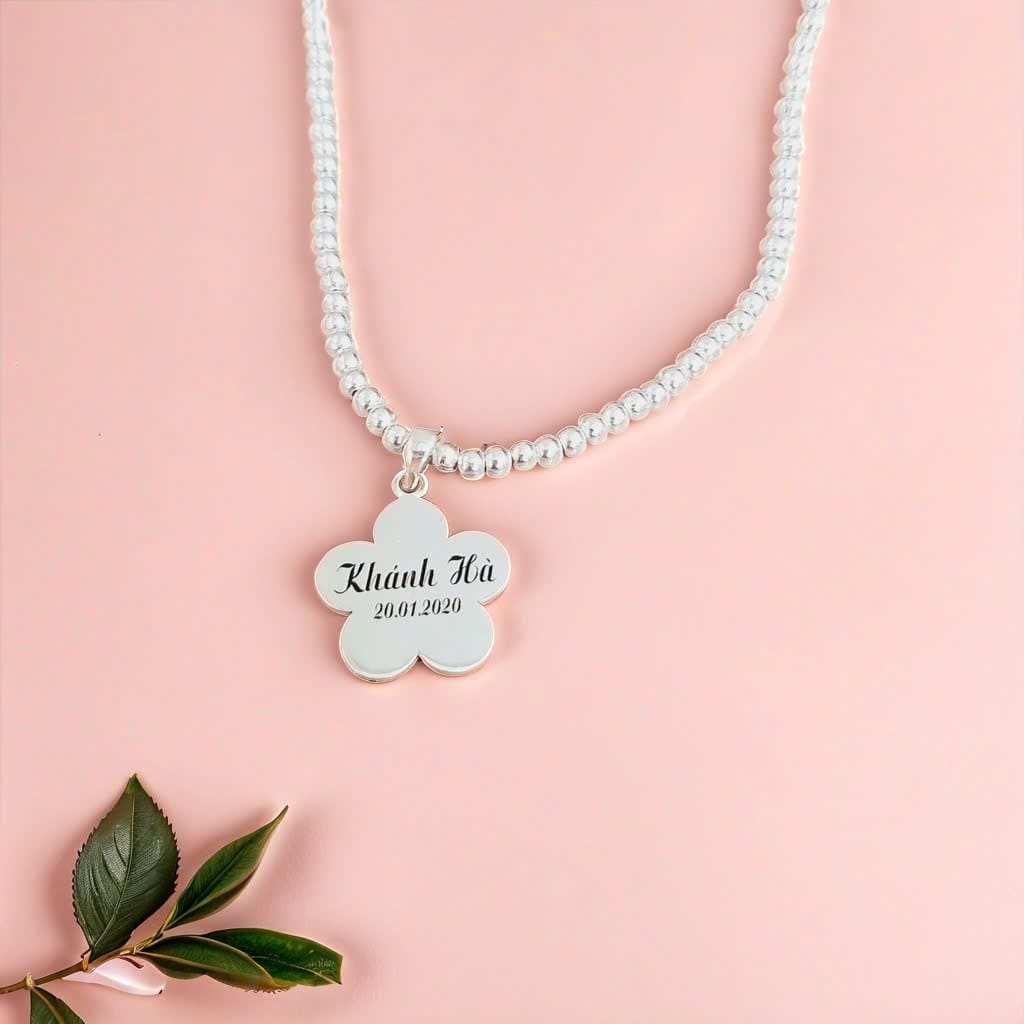 Dây chuyền bi bạc ta mặt hoa miễn phí khắc tên, SĐT,... Le'Mare Jewelry - món quà ý nghĩa dành cho bé yêu các dịp thôi nôi, đầy tháng, sinh nhật và các ngày kỷ niệm đặc biệt ... - Dây Chuyền Bạc Trẻ Em Le'mare Jewelry LMJ