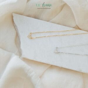 Pave Heart Necklace by Le'Mare • Dây chuyền trái tim Pave Heart Vàng & Bạc đính đá nhiều chất liệu LMJ Le'mare Jewelry LMJ