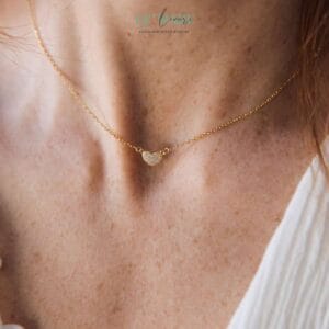 Pave Heart Necklace by Le'Mare • Dây chuyền trái tim Pave Heart Vàng & Bạc đính đá nhiều chất liệu LMJ