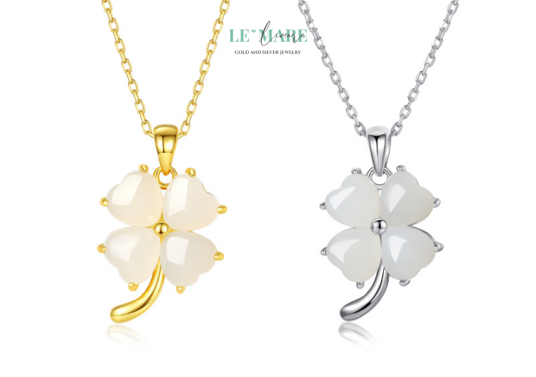 Dây Chuyền Ngọc Bích Lộc Diệp – Gieo một chiếc lá, nở bốn mùa may mắn BNDC25 Người phương Tây tin rằng tìm thấy một cành cỏ bốn lá là tìm thấy điều kỳ diệu. Người phương Đông lại tin rằng ngọc bích mang linh khí của đất trời. Và khi hai niềm tin giao hòa trong thiết kế của “Lộc Diệp”, ta có được một món dây chuyền nữ hài hòa giữa thẩm mỹ hiện đại và ý nghĩa truyền thống – vừa trẻ trung, vừa trang nhã.Mỗi chiếc lá ngọc trong mẫu thiết kế này được tạo hình mềm mại như làn gió, mảnh mai mà không yếu đuối, như chính vẻ đẹp bản lĩnh và dịu dàng của người phụ nữ hiện đại. Đó là món quà mang đến niềm tin và an lành, thay lời nhắn gửi yêu thương đến những người thân quý nhất trong cuộc đời.