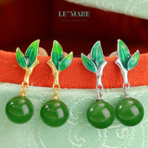 Khuyên tai Ngọc Bích bọc Bạc BNKT10