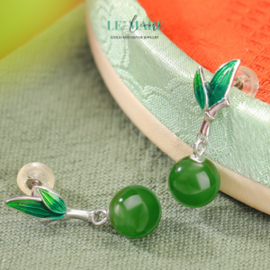 Khuyên tai Ngọc Bích bọc Bạc BNKT10 Khuyên tai Ngọc Bích bọc Bạc BNKT10 Le'mare Jewelry LMJ