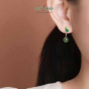 Khuyên tai Ngọc Bích bọc Bạc BNKT10 Khuyên tai Ngọc Bích bọc Bạc BNKT10 Le'mare Jewelry LMJ