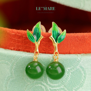 Khuyên tai Ngọc Bích bọc Bạc BNKT10 Khuyên tai Ngọc Bích bọc Bạc BNKT10 Le'mare Jewelry LMJ