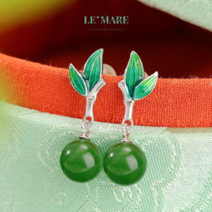 Khuyên tai Ngọc Bích bọc Bạc BNKT10 Khuyên tai Ngọc Bích bọc Bạc BNKT10 Le'mare Jewelry LMJ