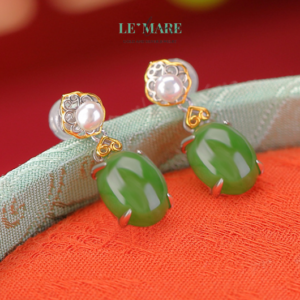 Alternative view of Khuyên tai Ngọc Bích bọc Bạc S999 BNKT72