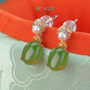 Khuyên tai Ngọc Bích bọc Bạc S999 BNKT72 Khuyên tai Ngọc Bích bọc Bạc S999 BNKT72 Le'mare Jewelry LMJ