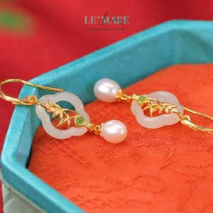Khuyên tai Ngọc Bích bọc Bạc S999 BNKT73 Khuyên tai Ngọc Bích bọc Bạc S999 BNKT73 Le'mare Jewelry LMJ