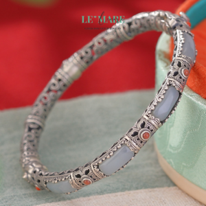 Vòng tay ngọc bích bọc bạc BNVT11 Vòng tay ngọc bích bọc bạc BNVT11 Le'mare Jewelry LMJ