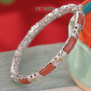 Vòng tay ngọc bích bọc bạc BNVT11 Vòng tay ngọc bích bọc bạc BNVT11 Le'mare Jewelry LMJ