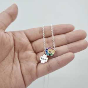 Dây chuyền mo bạc ta mặt cười bông hoa mix charm cỏ bốn lá khắc tên cho bé Le’Mare Jewelry - Dây Chuyền Bạc Trẻ Em