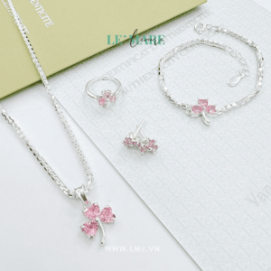 Set trang sức bạc ta Cỏ 3 lá đá hồng Le'Mare Jewelry - Dây Chuyền Bạc Trẻ Em