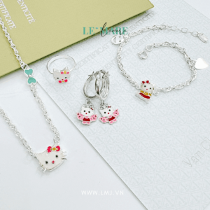 Set trang sức bạc ta Kitty nơ đỏ Le'Mare Jewelry - Dây Chuyền Bạc Trẻ Em