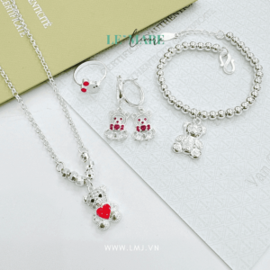 Set trang sức bạc ta Gấu tim đỏ Le'Mare Jewelry - Dây Chuyền Bạc Trẻ Em