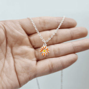 Dây chuyền O bạc ta mặt bông hoa màu cam đáng yêu cho bé Le'Mare Jewelry - Dây Chuyền Bạc Trẻ Em