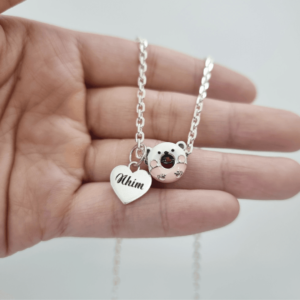 Quà tặng bạc cho bé gái dây chuyền xích vuông bạc ta mặt donut gấu hồng mix charm trái tim khắc tên bé Le'Mare Jewelry LMJ - Dây Chuyền Bạc Trẻ Em