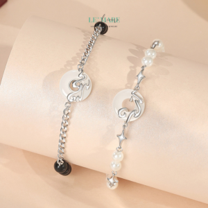 Vòng tay bạc đôi ngọc bích Bạch Thiên BNVT66