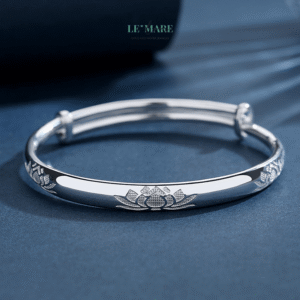 Bạch Liên – Vòng Tay Bạc Nữ Thanh Khiết Như Một Đóa Sen Trắng BNVT106
