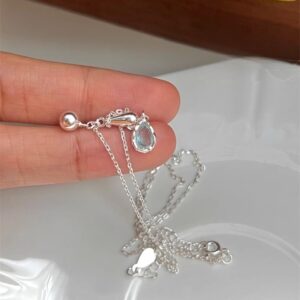 Dây chuyền bạc S925 hình giọt nước màu xanh lam dành cho nữ Dây chuyền bạc S925 hình giọt nước màu xanh lam dành cho nữ Le'mare Jewelry LMJ