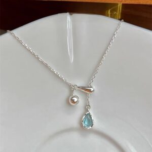 Dây chuyền bạc S925 hình giọt nước màu xanh lam dành cho nữ Dây chuyền bạc S925 hình giọt nước màu xanh lam dành cho nữ Le'mare Jewelry LMJ