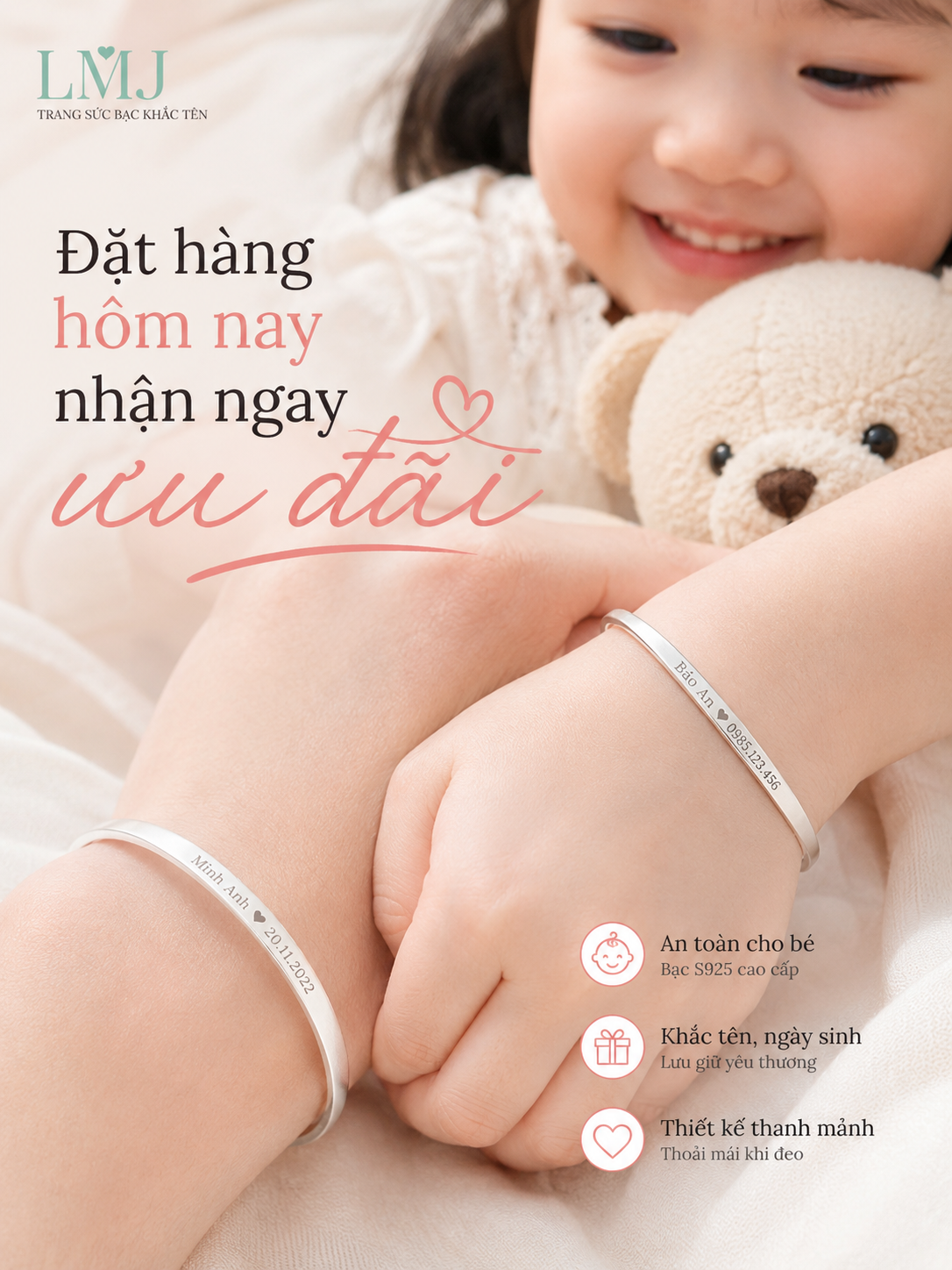 Vòng Tay Bạc Lemare Khắc Tên Theo Yêu Cầu - Quà Tặng Độc Đáo Nhẫn bạc khắc tên Lemare