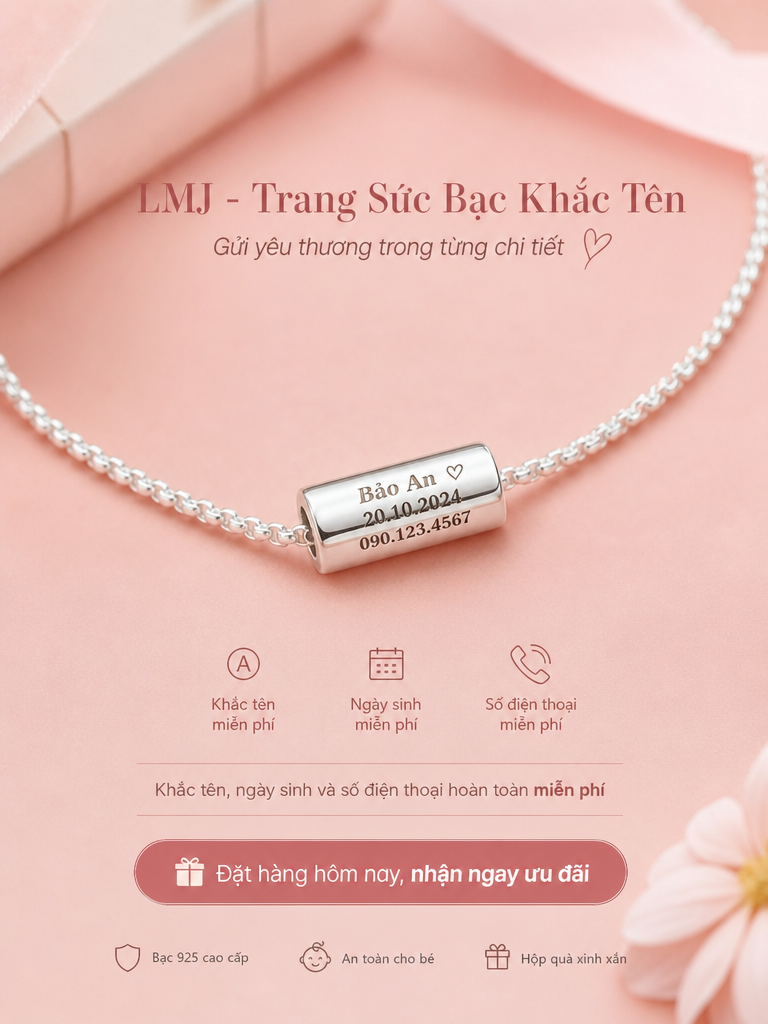 Vòng Tay Bạc Lemare Khắc Tên Theo Yêu Cầu - Quà Tặng Độc Đáo Nhẫn bạc khắc tên Lemare
